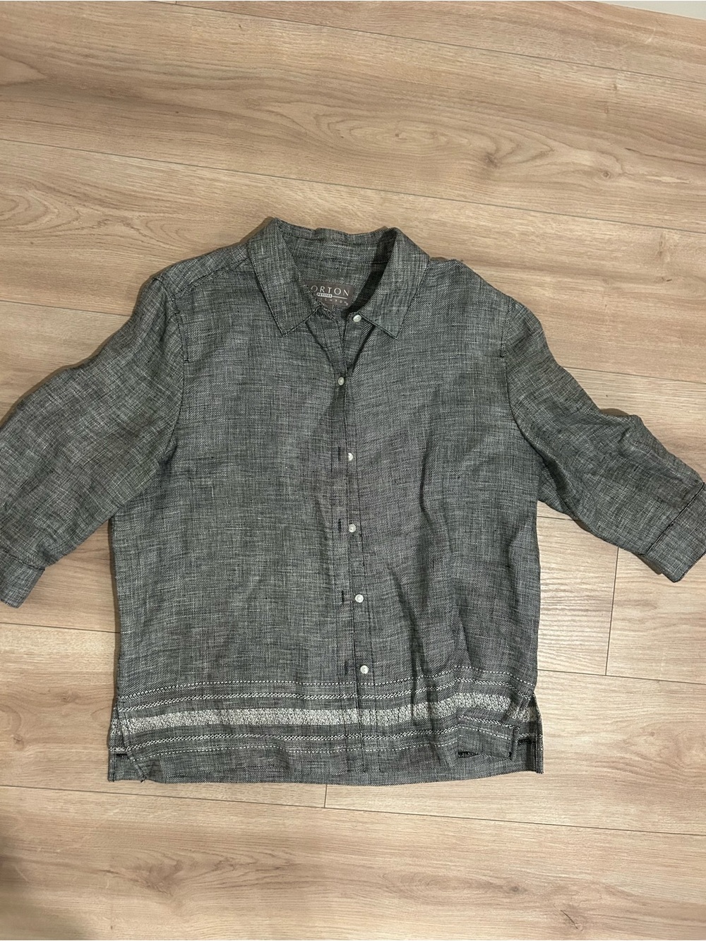 Norton McNaughton Gray Button-Up Linen Blend Blouse - Picture 2 of 6